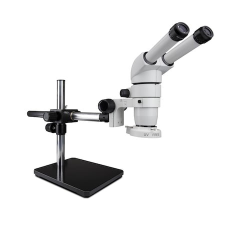 Scienscope 20 Deg. Head Stereo Zoom Microscope And LED Ring Light On Single Arm Stand CMO-PK5S-E1